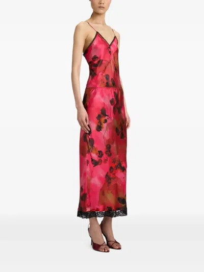 Victoria Beckham Lace Trim Slip Midi Skirt In Red