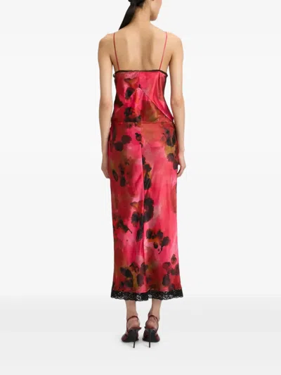 Victoria Beckham Lace Trim Slip Midi Skirt In Red