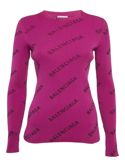 Pre-owned Balenciaga Rib-knit Logo Jumper In Pink