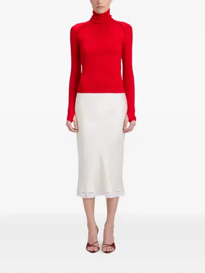 Victoria Beckham Lace Trim Slip Midi Skirt