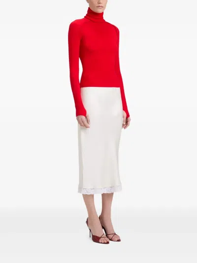 Victoria Beckham Lace Trim Slip Midi Skirt