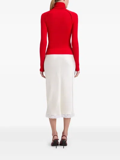 Victoria Beckham Lace Trim Slip Midi Skirt