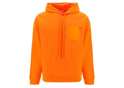 Pre-owned Loewe Men's  Anagram Leather Patch Hoodie In Fluo Orange
