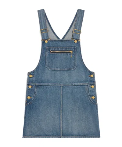 Celine Dungarees Mini Dress In Union Wash Denim In Blue