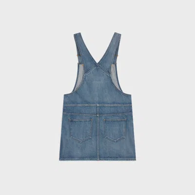 Celine Dungarees Mini Dress In Union Wash Denim In Blue