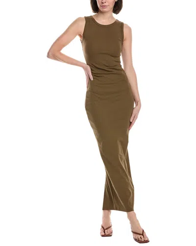 Allsaints Womens Olive Green Katarina Side-ruched Slim-fit Cotton Maxi Dress In Brown