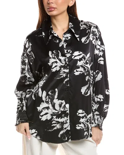 Allsaints Charli Floral Satin Button-up Shirt In Black