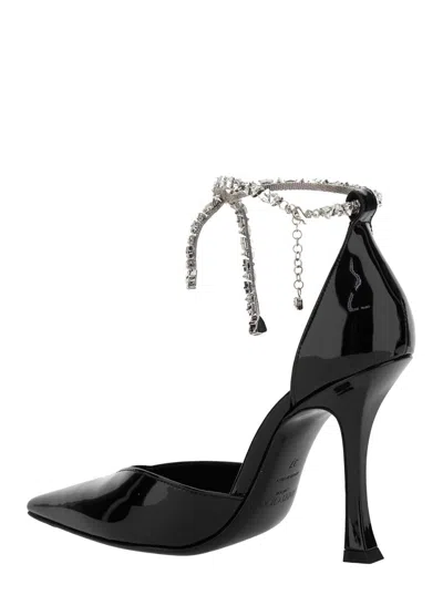 Jimmy Choo 'stevie' Black Pumps With Crystal Embellished Strap And High Sculpted Heel In Leather And Crystals W