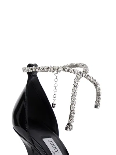 Jimmy Choo 'stevie' Black Pumps With Crystal Embellished Strap And High Sculpted Heel In Leather And Crystals W