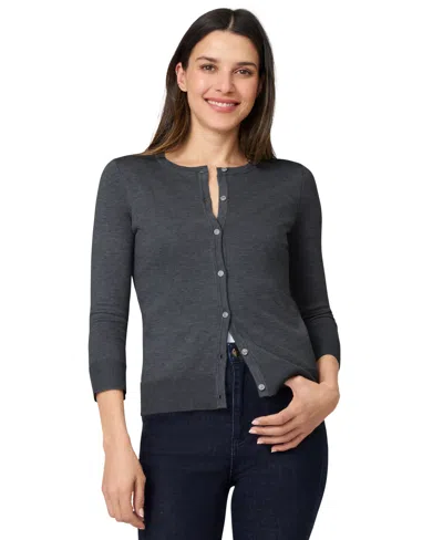 Melissa Paige Petite Crewneck 3/4-sleeve Cardigan Sweater In Black