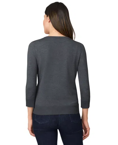 Melissa Paige Petite Crewneck 3/4-sleeve Cardigan Sweater In Black