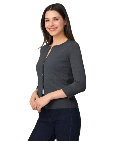 Melissa Paige Petite Crewneck 3/4-sleeve Cardigan Sweater In Black