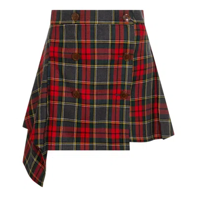 Vivienne Westwood Asymmetric Wrap Skirt With Check Pattern And Button Fastening