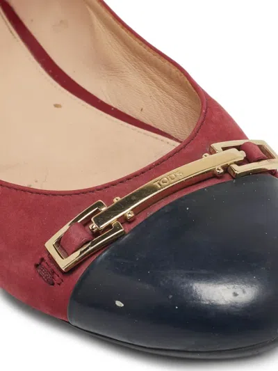 Pre-owned Tod's Vintage Suede Ballet Flats In Red