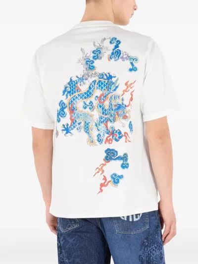 Roberto Cavalli Cotton T-shirt With Dragon And Logo In White
