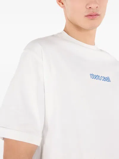 Roberto Cavalli Cotton T-shirt With Dragon And Logo In White