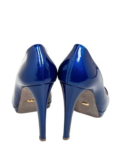 Pre-owned Sergio Rossi Vintage Patent Leather Peep-toe Pumps In Blue