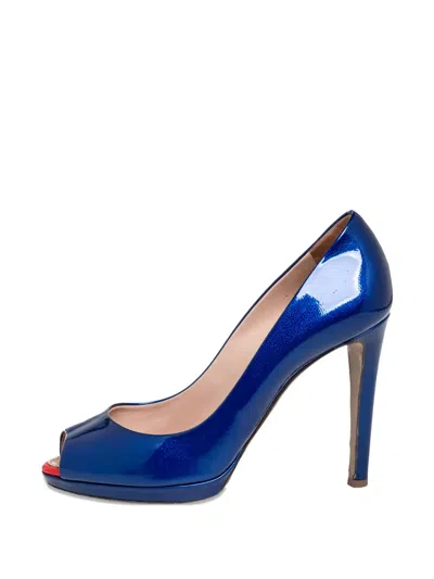 Pre-owned Sergio Rossi Vintage Patent Leather Peep-toe Pumps In Blue