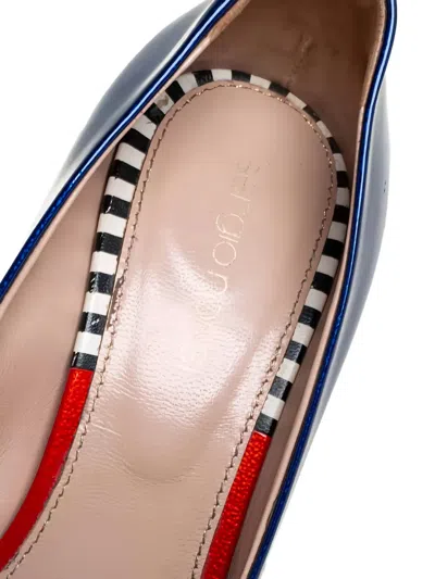 Pre-owned Sergio Rossi Vintage Patent Leather Peep-toe Pumps In Blue