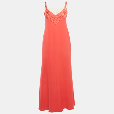 Pre-owned Valentino Pink Crepe & Satin Detail Sleevveless Maxi Dress L