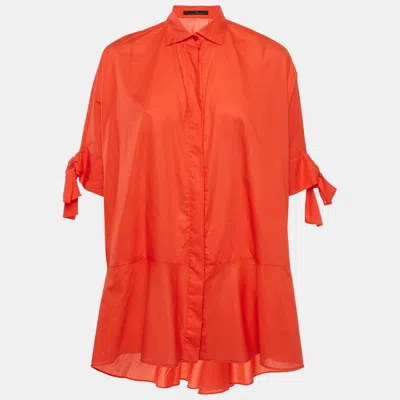 Pre-owned Ch Carolina Herrera Red Cotton Oversized Blouse Xs