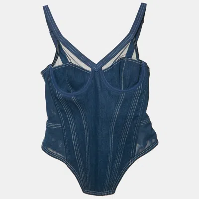 Pre-owned Burberry Blue Denim And Mesh Bustier Corset Top M