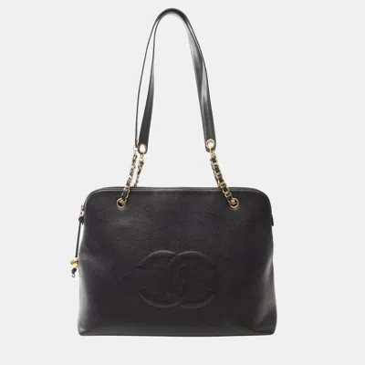 Pre-owned Chanel Jumbo Coco Mark Shoulder Tote Bag Leather Black Ghw Cc