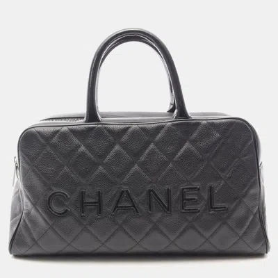 Pre-owned Chanel Matelasse Logo Tote Hand Bag Leather Black Shw Coco Cc