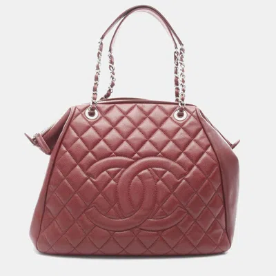 Pre-owned Chanel Coco Mark Tote Bag Calfskin Leather Red Shw
