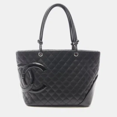 Pre-owned Chanel Cambon Line Large Tote Bag Lambskin Patent Leather Bk Shw Cc