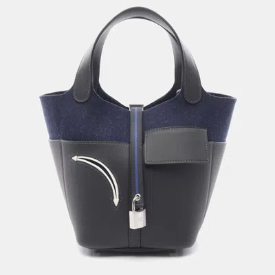 Pre-owned Hermes Picotin Lock Pm Go Team Caban Blue W Swift Feutre Nuit Handbag In Black