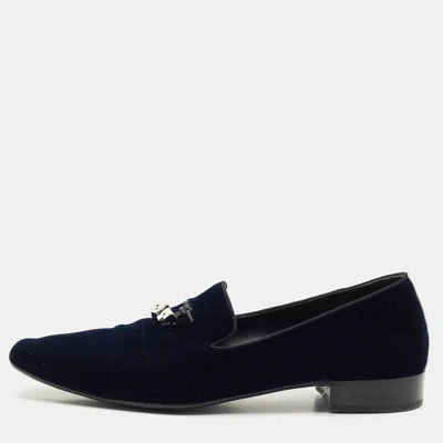 Pre-owned Giuseppe Zanotti Blue Suede Dice Charm Slip-on Loafers Size 45