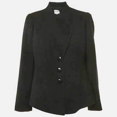 Pre-owned Armani Collezioni Black Jacquard Wool Button Front Blazer L
