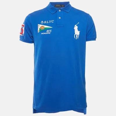 Pre-owned Polo Ralph Lauren Blue Embroidered Pique Polo T-shirt L
