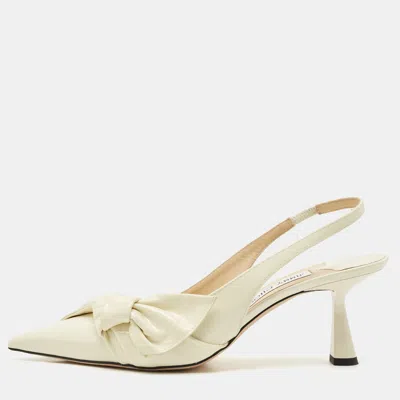 Pre-owned Jimmy Choo Cream Knotted Patent Elinor 65 Slingback Pumps Size 40