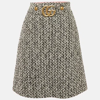 Pre-owned Gucci Black/white Tweed Gg Logo Metal Detail Mini Skirt S