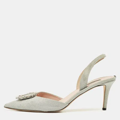Pre-owned Sjp Sarah Jessica Parker Silver Glitter Leather Mabel Slingback Pumps Size 40