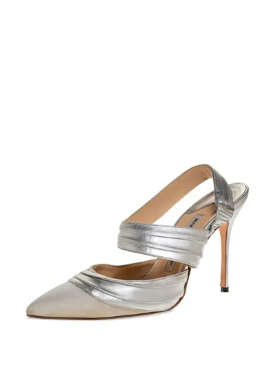 Pre-owned Manolo Blahnik Pleated Slingback Pumps In Silver