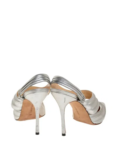 Pre-owned Manolo Blahnik Pleated Slingback Pumps In Silver