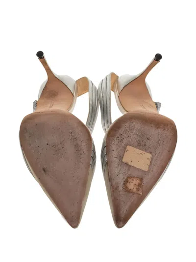 Pre-owned Manolo Blahnik Pleated Slingback Pumps In Silver