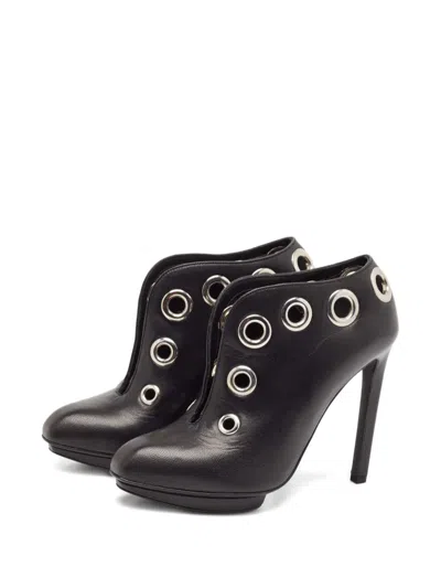 Pre-owned Alexander Mcqueen Leather Eyelets High-heel Boots In Black