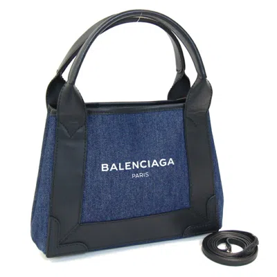 Pre-owned Balenciaga Black Blue Navy Denim Leather Handbag Shoulder Bag ()