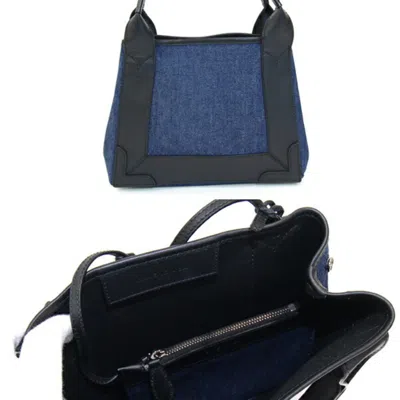 Pre-owned Balenciaga Black Blue Navy Denim Leather Handbag Shoulder Bag ()