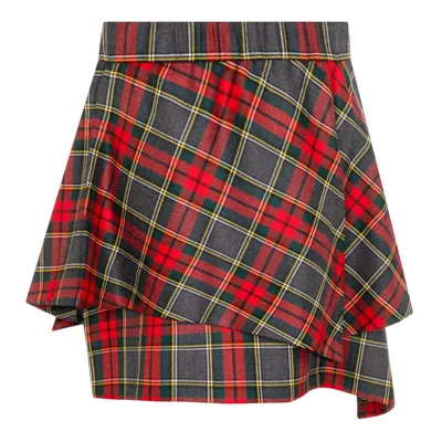 Vivienne Westwood Asymmetric Wrap Skirt With Check Pattern And Button Fastening