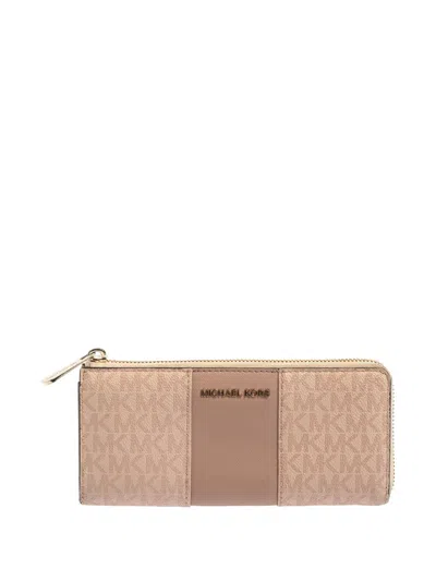 Pre-owned Michael Kors Vintage Monogram Zip Wallet In Neutral