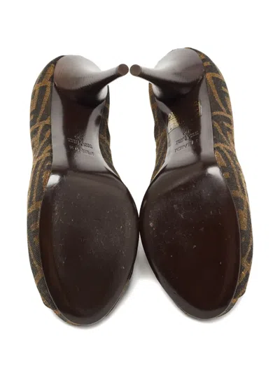 Pre-owned Fendi Zucca Platform Pumps In Brown