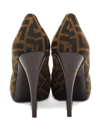Pre-owned Fendi Zucca Platform Pumps In Brown