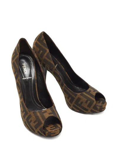 Pre-owned Fendi Zucca Platform Pumps In Brown