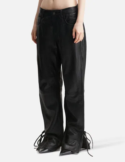 Won Hundred Baggy String Leather Trousers In Black