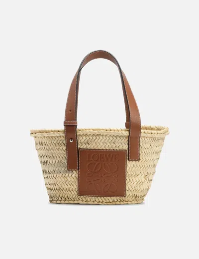 Loewe Small Basket Bag In Palm Leaf And Leather